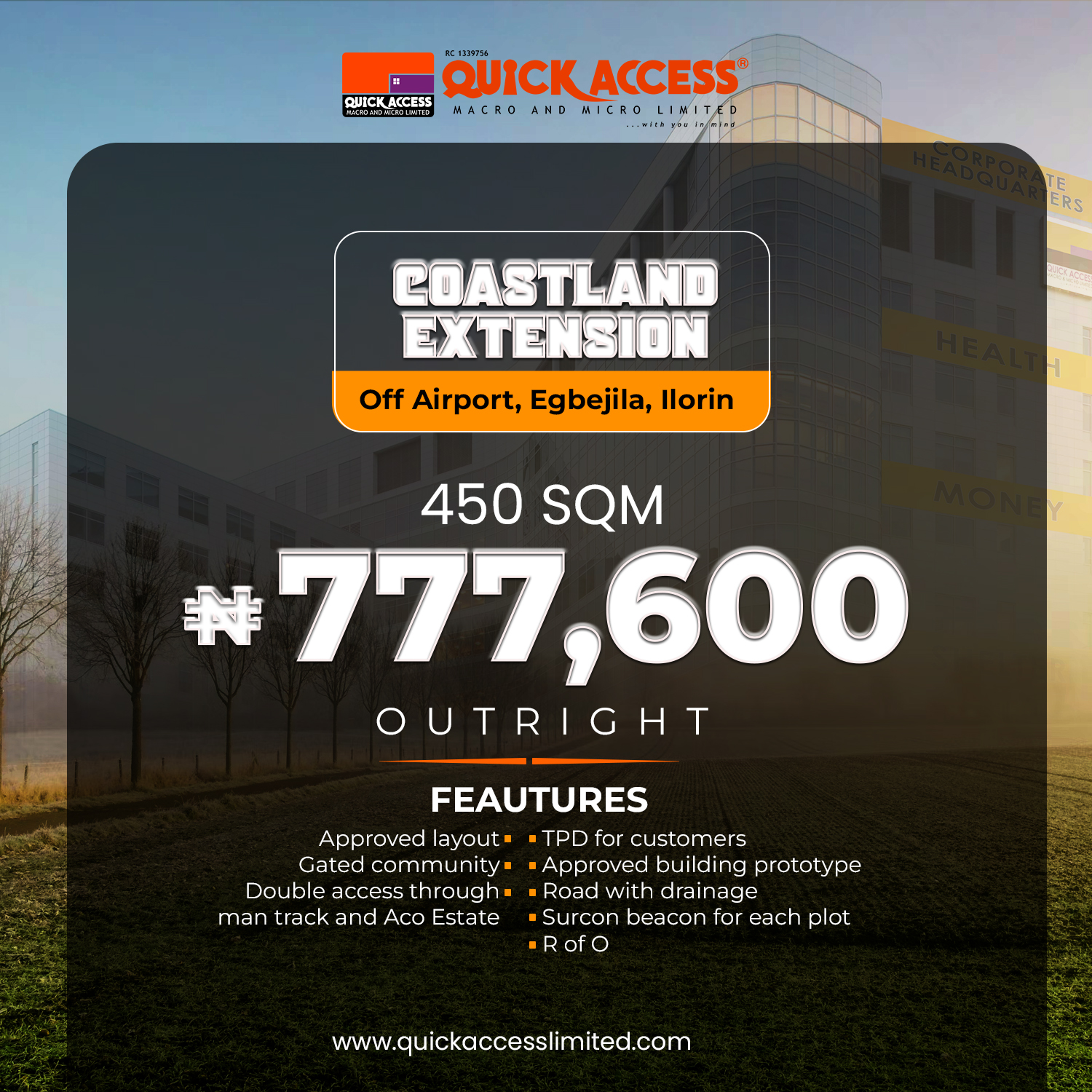 COASTLAND EXTENTION PLOT 52 (450SQM) OUTRIGHT